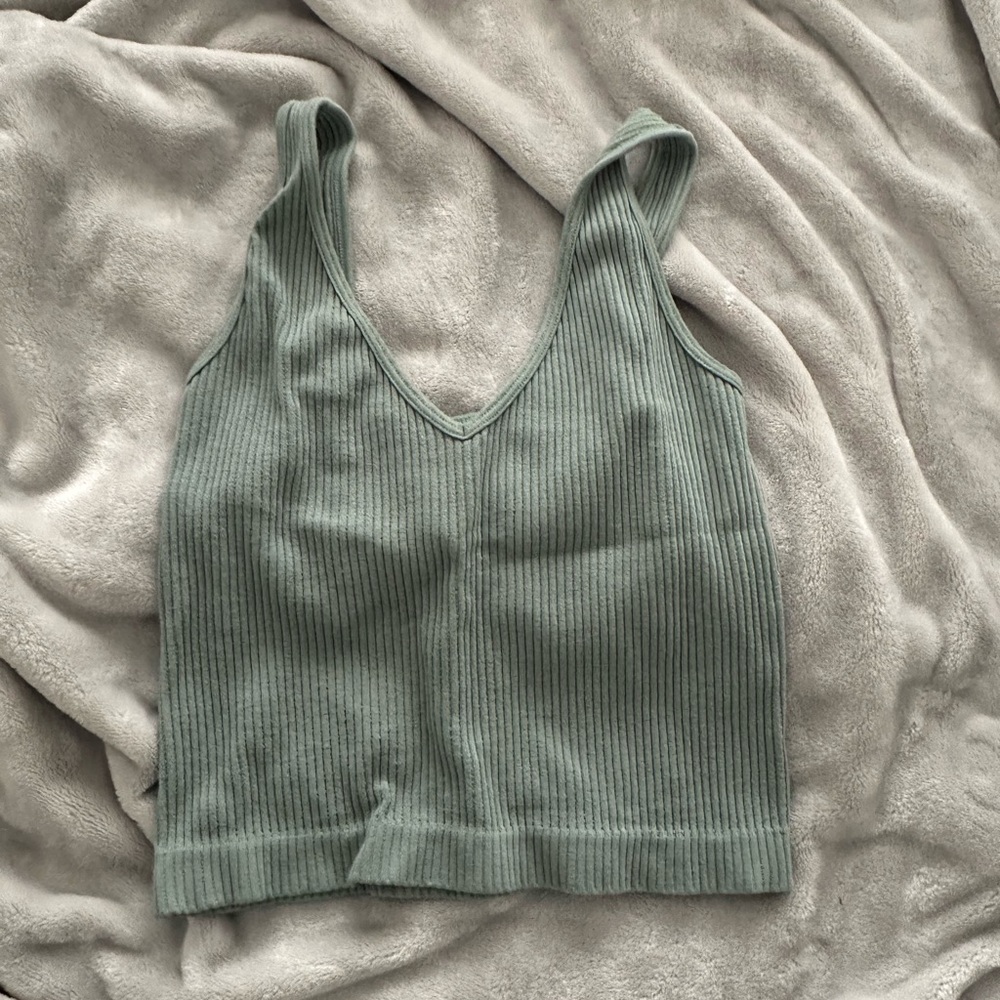 Free People Ribbed Sea-foam Green Tank Top